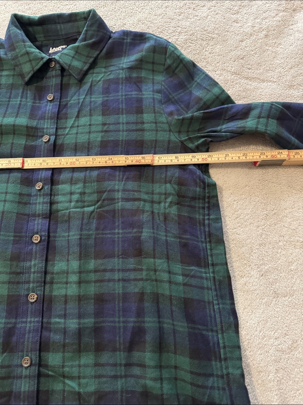 Lands' End Women's Medium Green Blue Plaid 100% Cotton Shirt - Picture 6 of 7